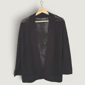 Kasper Black Sheer Lightweight Open Front Cardigan Women's Large
